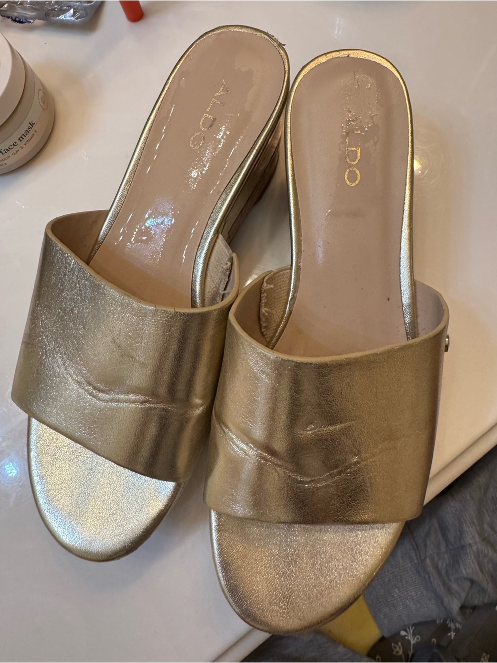 Aldo Metallic Gold Open-Toe Slide Mules